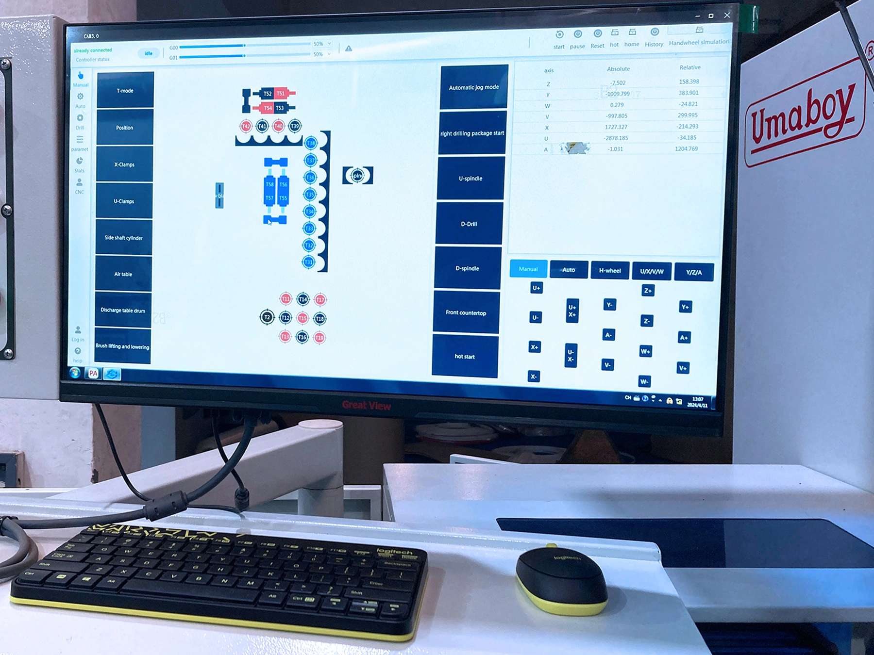 cnc six sided drilling machine controller display